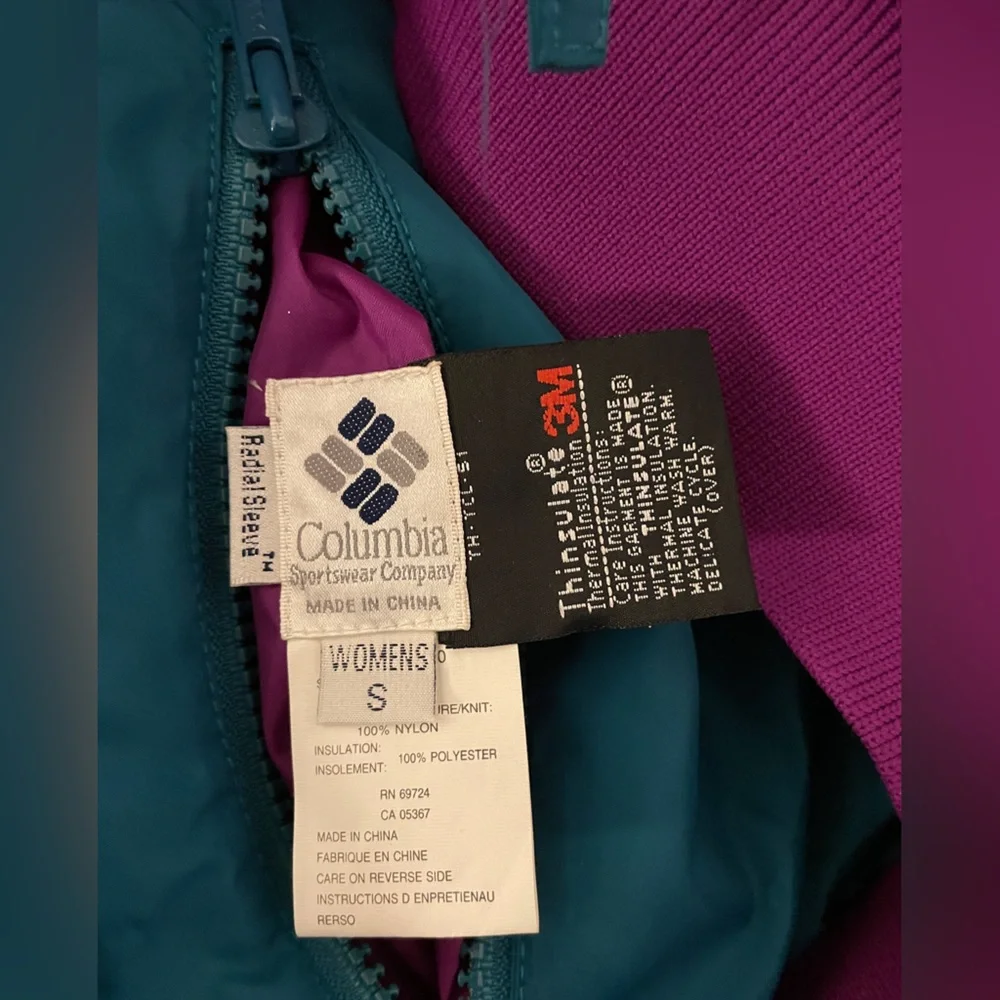 Vtg COLUMBIA Reversible teal & purple Puffer Jacket Womens size S Thinsulate